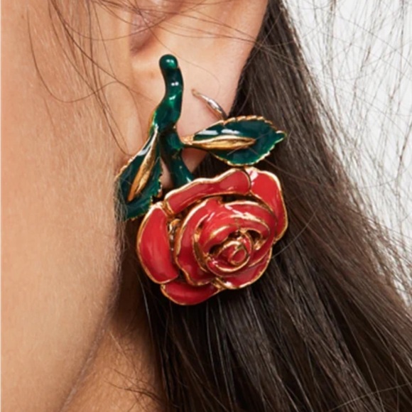 Oscar de la Renta Enamel Rose Earrings - Picture 1 of 7